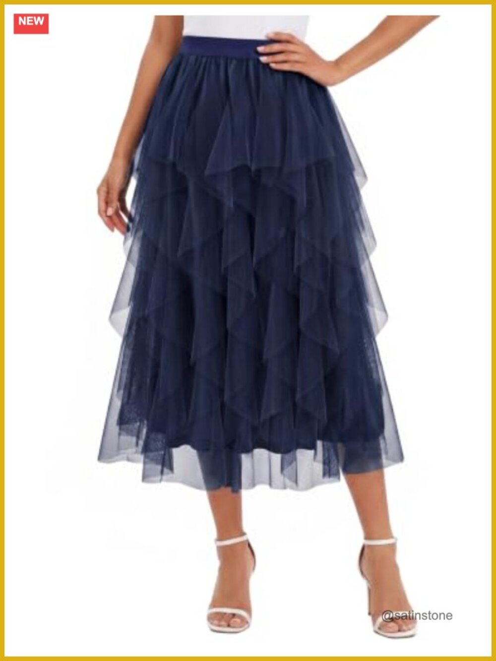 Midi Tulle Skirt Women's Layered Ruffle A-Line Fairy Party Tutu